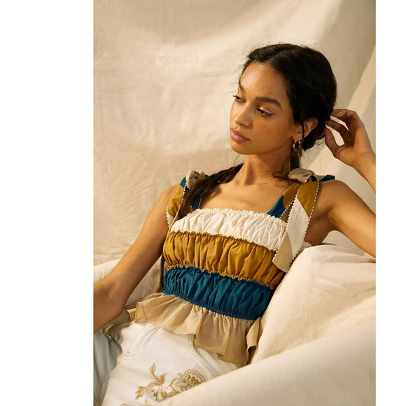 New Anthropologie Let Me Be Zuri Cropped Cami  $118 SIZE 4 Bow Tie Straps - Picture 4 of 4